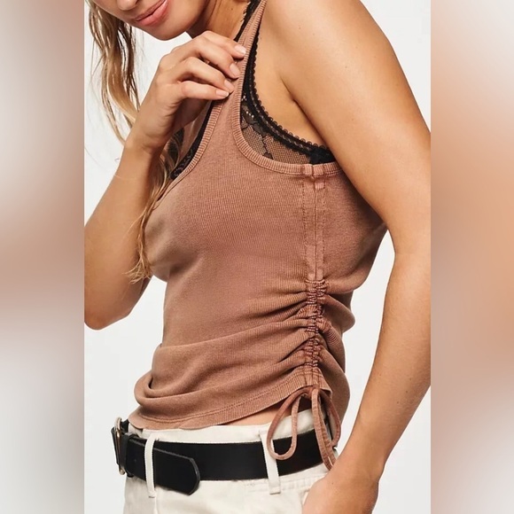 NWT Anthropologie X Pilcro | Ruched Square-Neck Tank Top Sleeveless Medium Boho - Picture 3 of 12